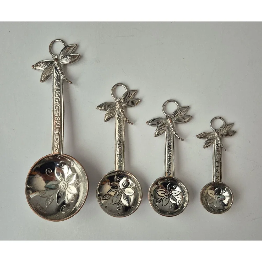 GANZ Silver Embossed Set of 4 Decorative Butterfly and Flower Measuring Spoons